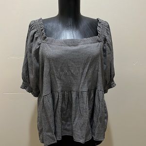 Ann Taylor loft black and white stripe peasant top size large